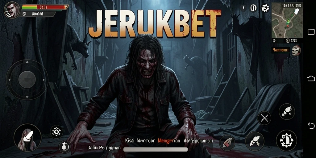 Tangkapan layar gameplay yang menampilkan atmosfer horror JERUKBET.