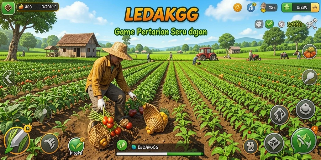 Tampilan menarik dari gameplay LEDAKGG yang menampilkan kebun yang sedang tumbuh.