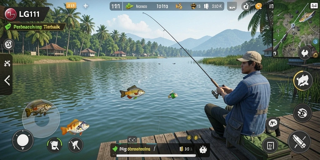 Tampilan gameplay LG111 yang menarik saat memancing.