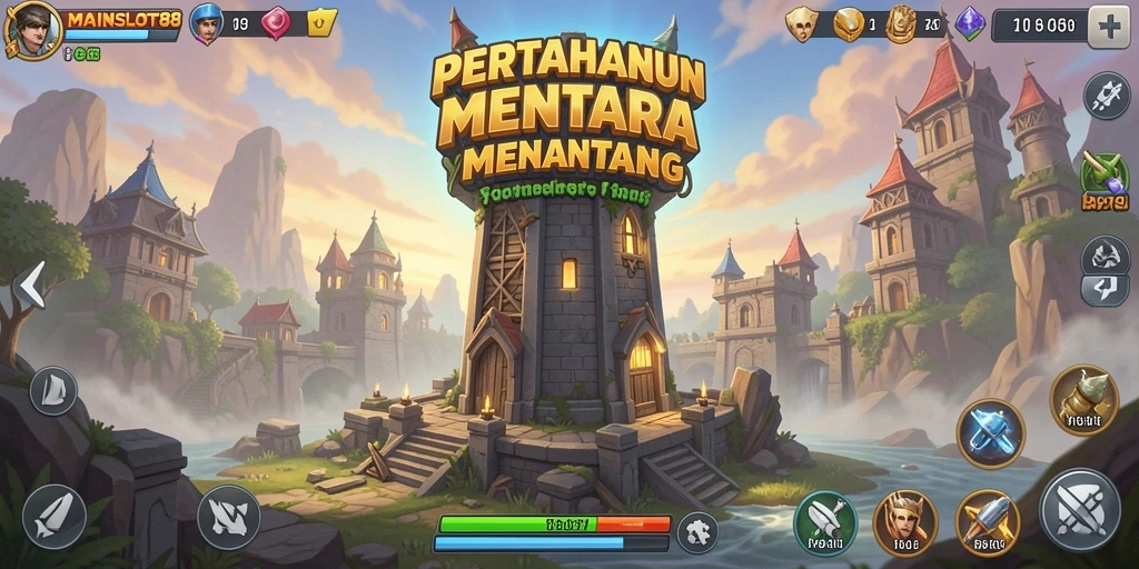 Screenshot gameplay menara pertahanan yang intens dan strategis.