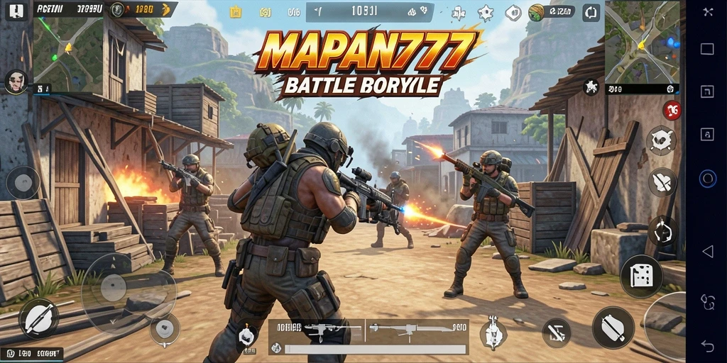 Screenshot gameplay intens dari MAPAN777 dengan aksi Battle Royale yang mendebarkan.